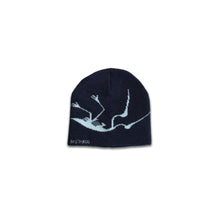 Bas'tards Skully Beanie in navy with a light blue graphic, front view