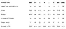 Size chart for Hjortrongranat Navy Hoodie in cm