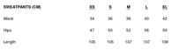Size chart for RealSpov Sweatpants in cm