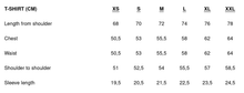 Size chart for Hjortrongranat Black Tee in cm