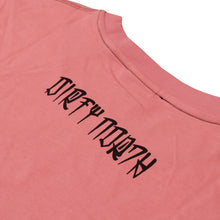 Dirty North lettering on the back of Trainspotters Pink Tee